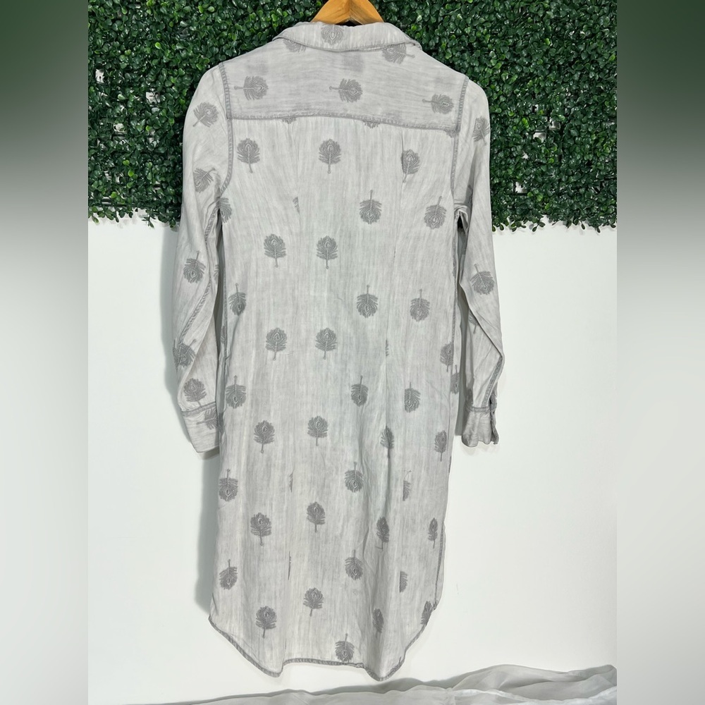 Soft Surroundings- Tencel Lyocell Chambray Feather Embroidered Dress, Sz Medium - Picture 4 of 10
